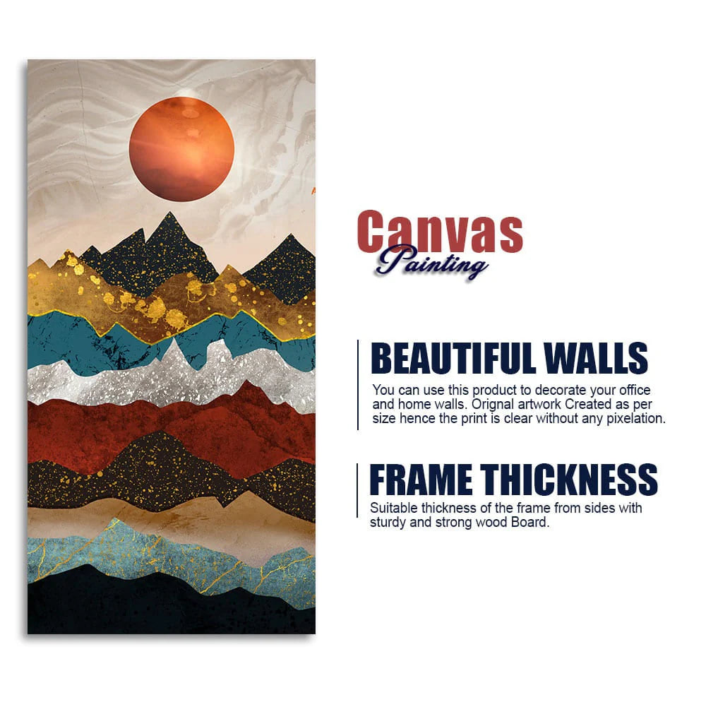 Moon Mountain Amber Dusk Art Premium Canvas Wall Painting DECORMANTRA