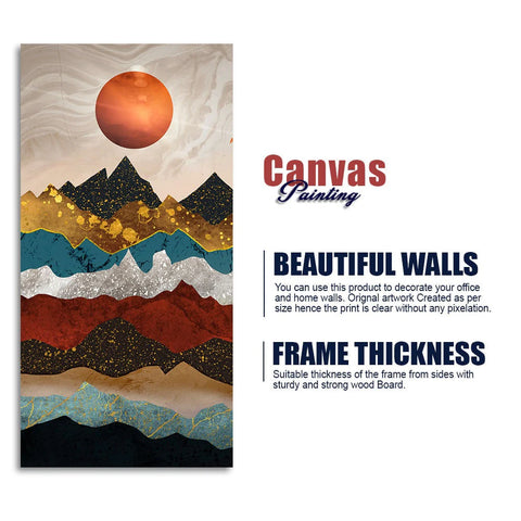Moon Mountain Amber Dusk Art Premium Canvas Wall Painting