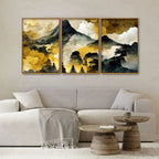 Mountain Scenery of Mount Fuji Premium Floating Canvas Wall Painting Set of Three DECORMANTRA