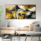 Mountain Scenery of Mount Fuji Premium Floating Canvas Wall Painting Set of Three DECORMANTRA