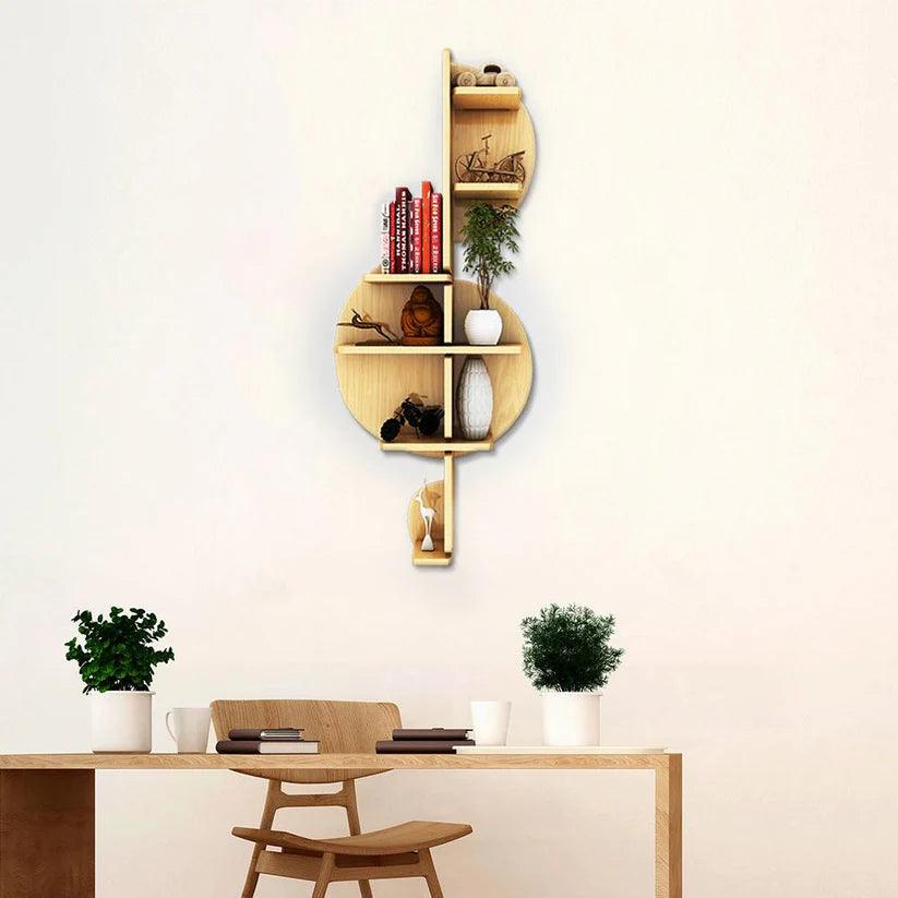 Music Note Backlit Designer Wooden Wall Shelf / Book Shelf / Night Light, Light Oak Finish - Decor Mantra 