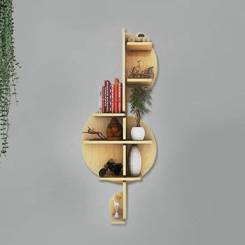 Music Note Backlit Designer Wooden Wall Shelf / Book Shelf / Night Light, Light Oak Finish - Decor Mantra 