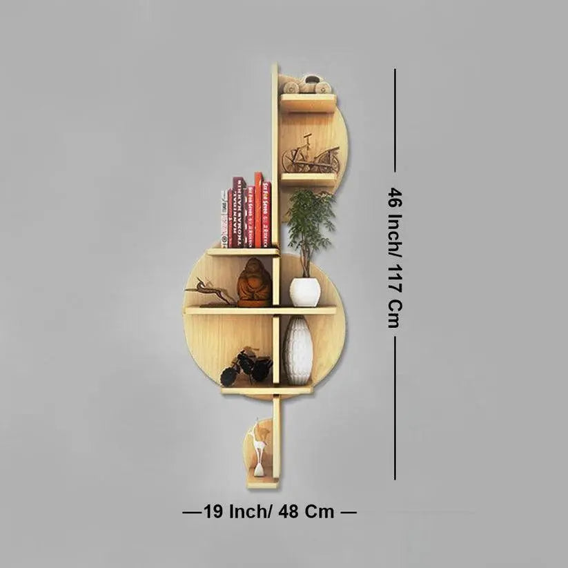 Music Note Backlit Designer Wooden Wall Shelf / Book Shelf / Night Light, Light Oak Finish - Decor Mantra 
