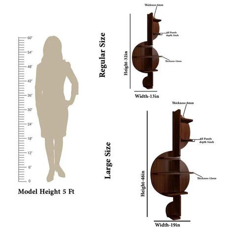 Music Note Backlit Designer Wooden Wall Shelf / Book Shelf / Night Light, Walnut Finish - Decor Mantra 