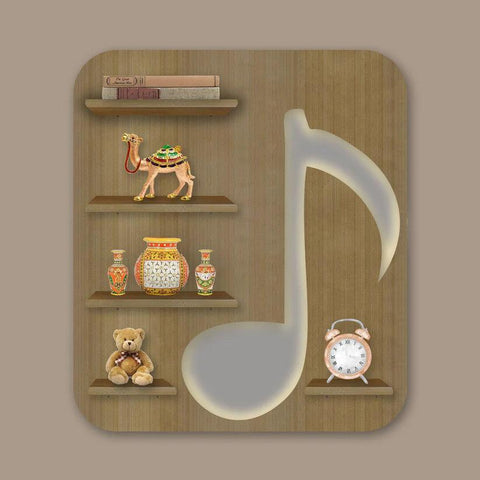 Music Symbol Note Backlit Wooden LED Light Wall Shelf with Oak Finish - Decor Mantra 