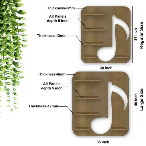 Music Symbol Note Backlit Wooden LED Light Wall Shelf with Oak Finish - Decor Mantra 