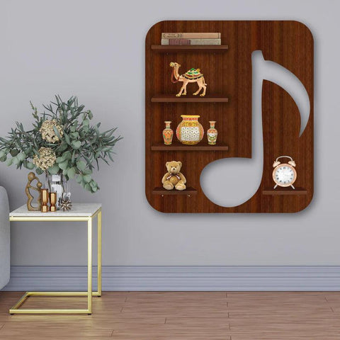 Music Symbol Note Backlit Wooden LED Light Wall Shelf with Walnut Finish - Decor Mantra 
