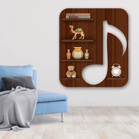 Music Symbol Note Backlit Wooden LED Light Wall Shelf with Walnut Finish - Decor Mantra 