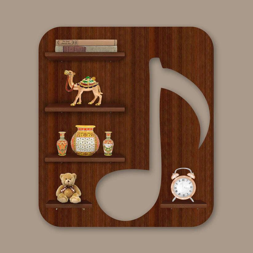 Music Symbol Note Backlit Wooden LED Light Wall Shelf with Walnut Finish - Decor Mantra 