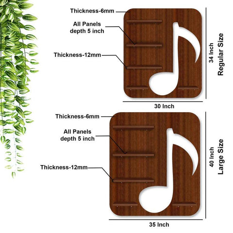 Music Symbol Note Backlit Wooden LED Light Wall Shelf with Walnut Finish - Decor Mantra 