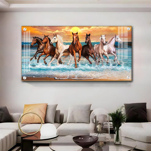 Seven Running Horses in Premium Horizontal Acrylic Wall Art - Decor Mantra 
