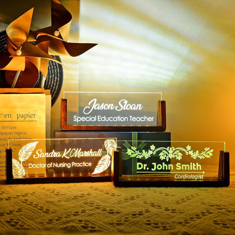 Personalized LED Desk Name Plate, Desk Accessories, Nameplate Sign, Office Gifts for Boss Coworkers, New Job Gift, College Graduation Gifts