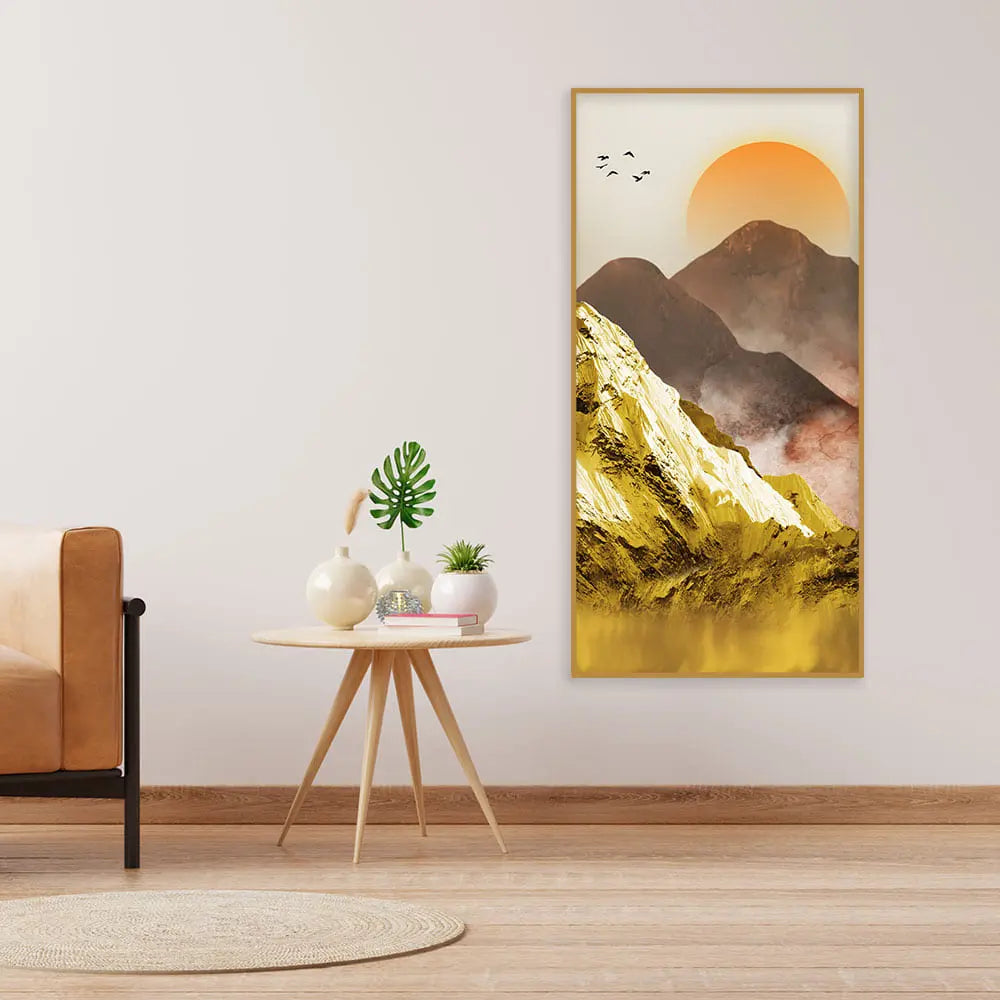 Golden Mountains and Birds Scenery Canvas Wall Painting Decor Mantra
