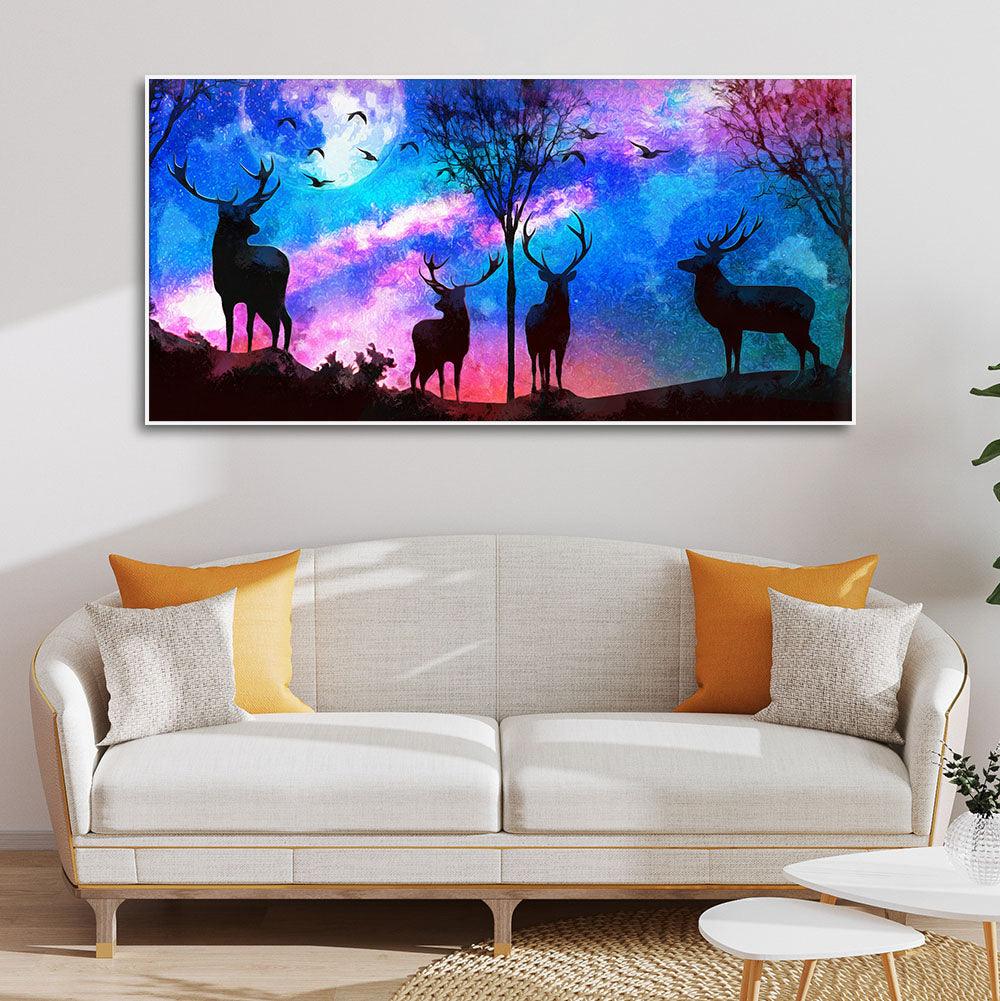 Deer Silhouette Colorful Sky Wall Painting - Decor Mantra 