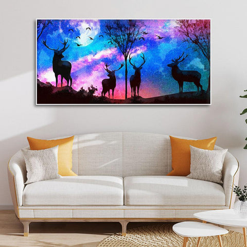 Deer Silhouette Colorful Sky Wall Painting - Decor Mantra 
