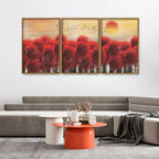 Sunset with Red Tree Premium Floating Canvas Wall Painting Set of Three Decor Mantra