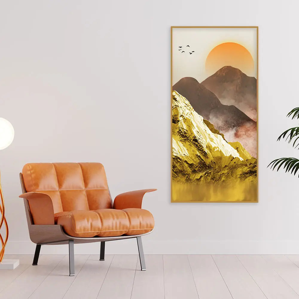Golden Mountains and Birds Scenery Canvas Wall Painting Decor Mantra