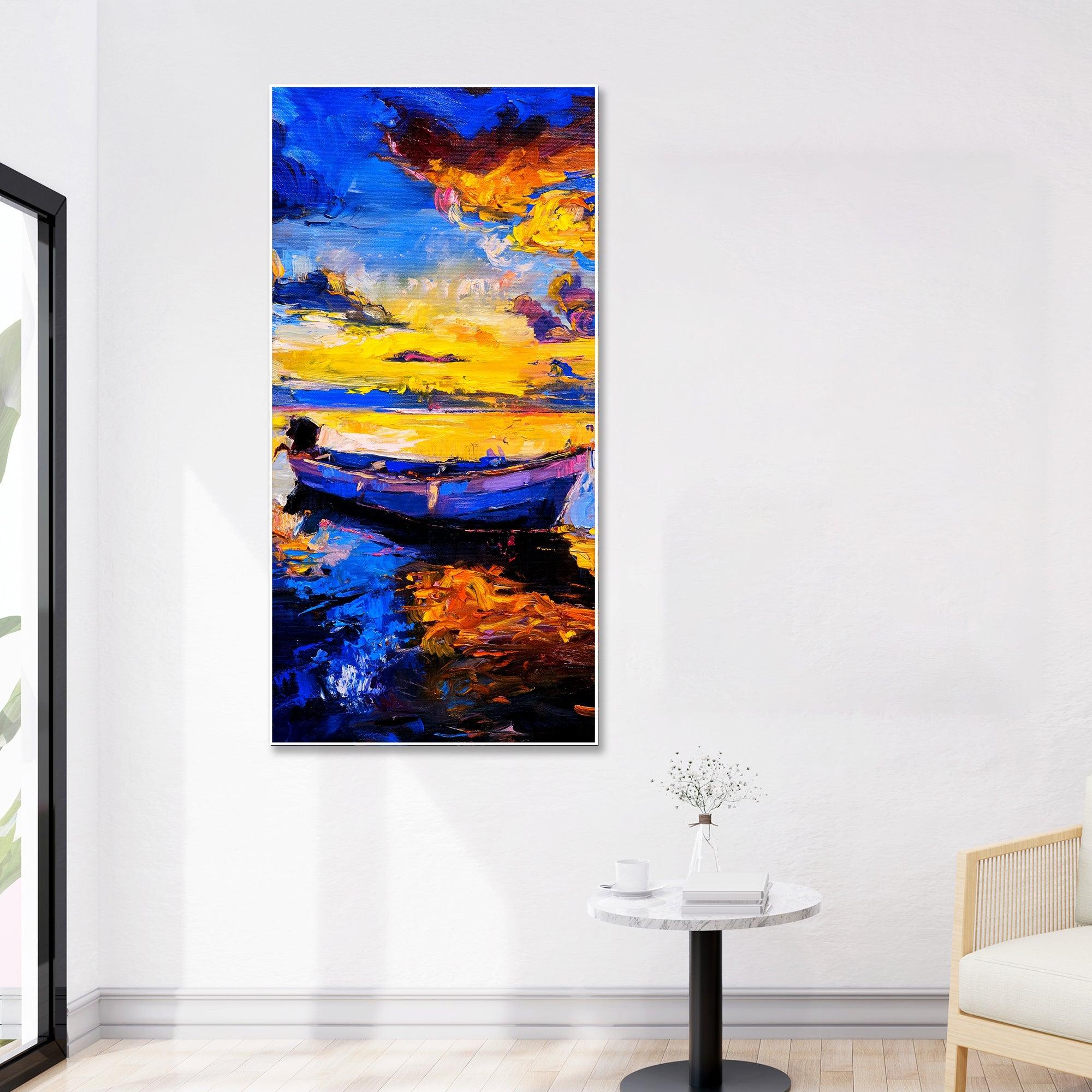 Boat & Sunset Floating Canvas Wall Painting - Decor Mantra 