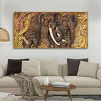 Elephant Family in the Forest Textured Art Premium Wall Painting - Decor Mantra 