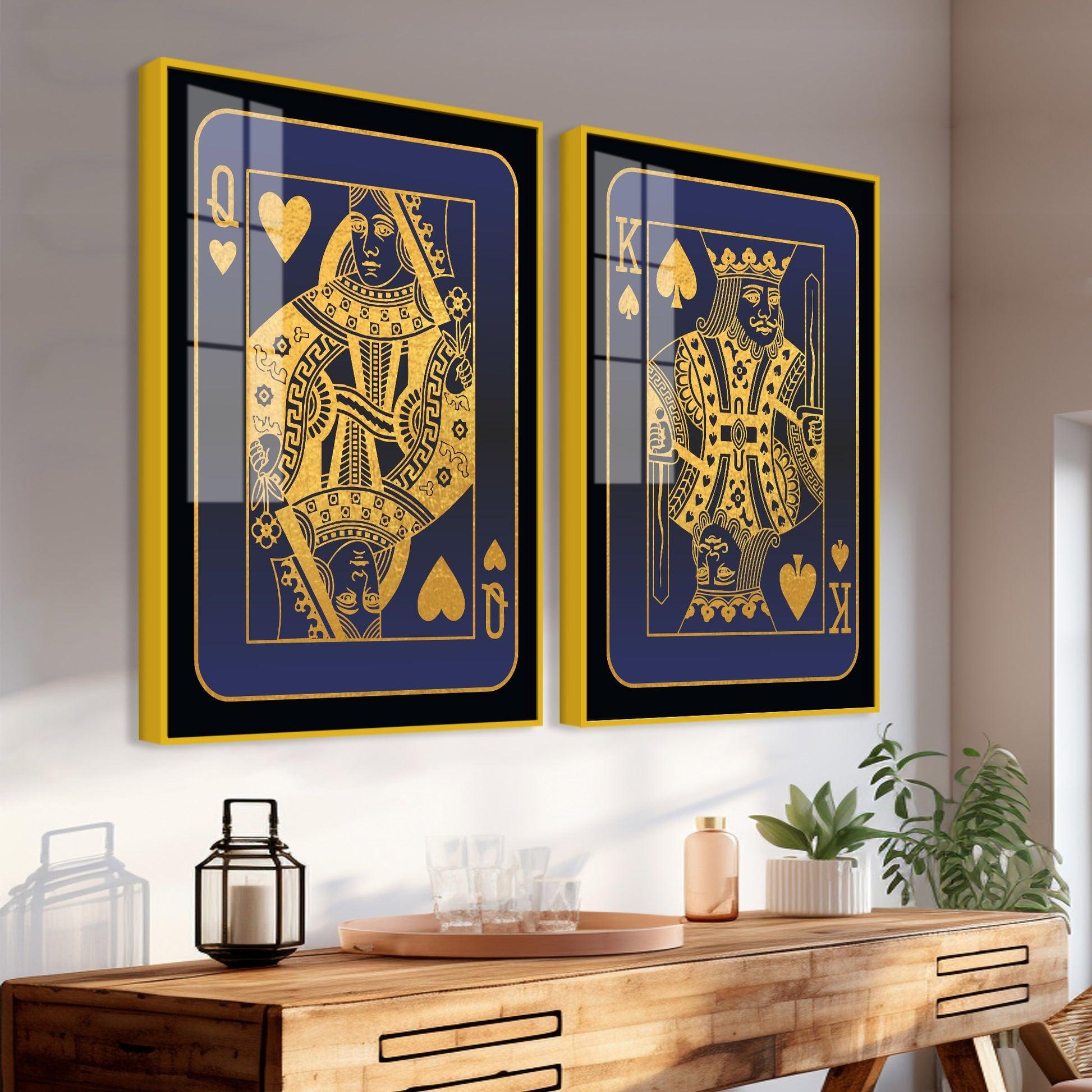 Golden Card of King and Queen Acrylic Floating Wall Painting Set of 2 - Decor Mantra 