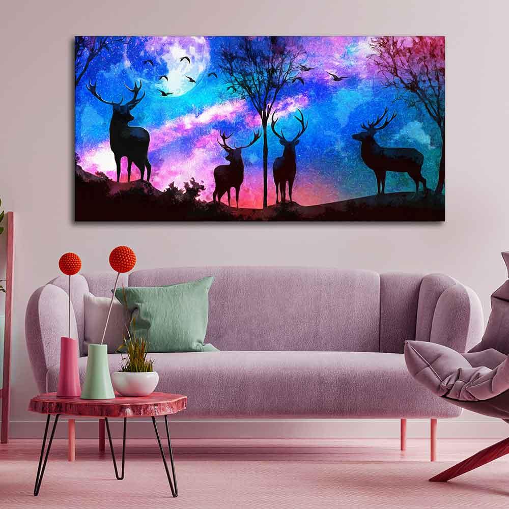 Deer Silhouette Colorful Sky Wall Painting - Decor Mantra 