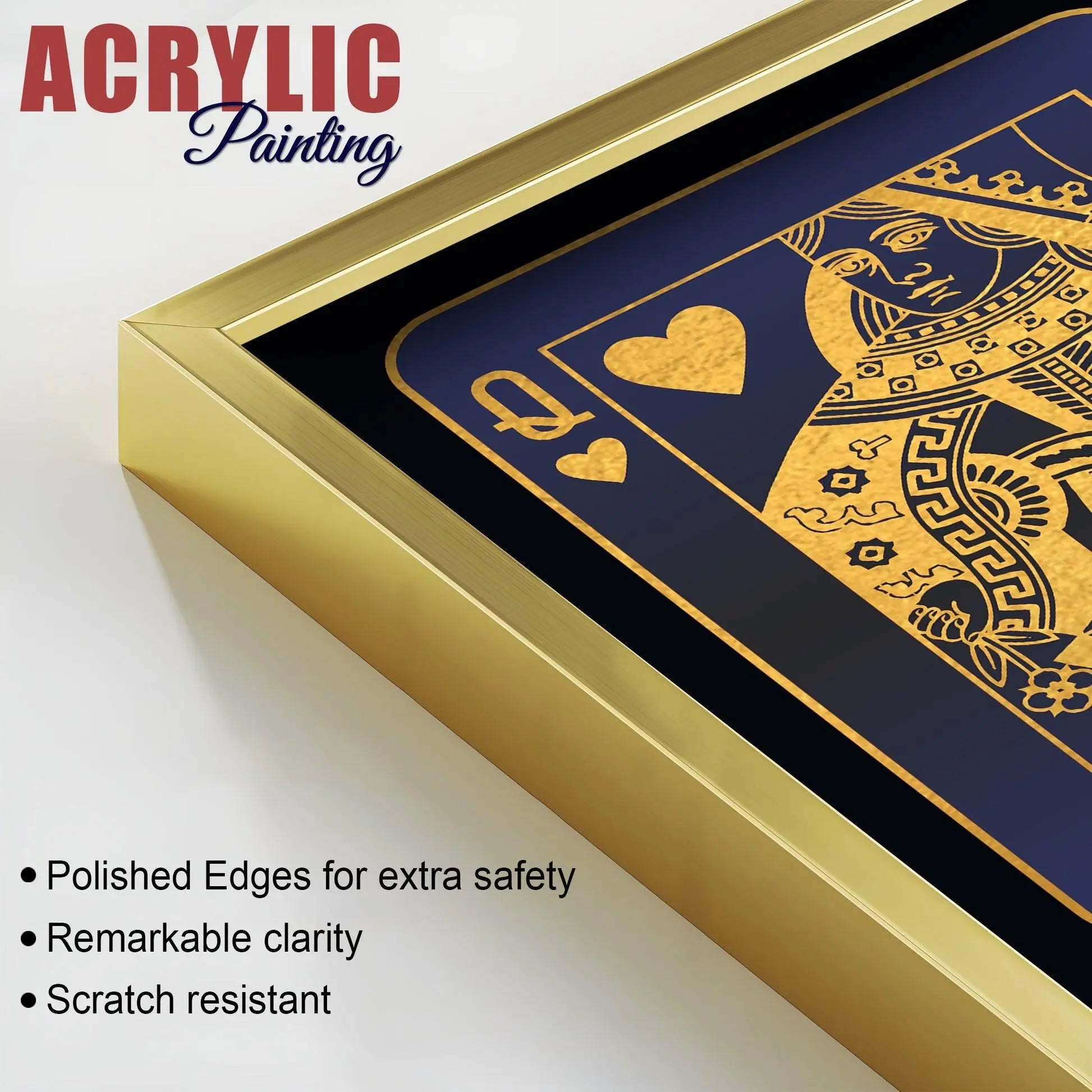 Golden Card of King and Queen Acrylic Floating Wall Painting Set of 2 - Decor Mantra 