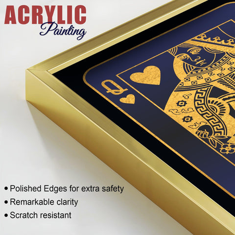 Golden Card of King and Queen Acrylic Floating Wall Painting Set of 2 - Decor Mantra 