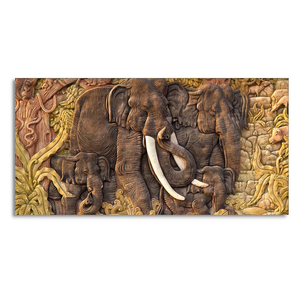 Elephant Family in the Forest Textured Art Premium Wall Painting - Decor Mantra 