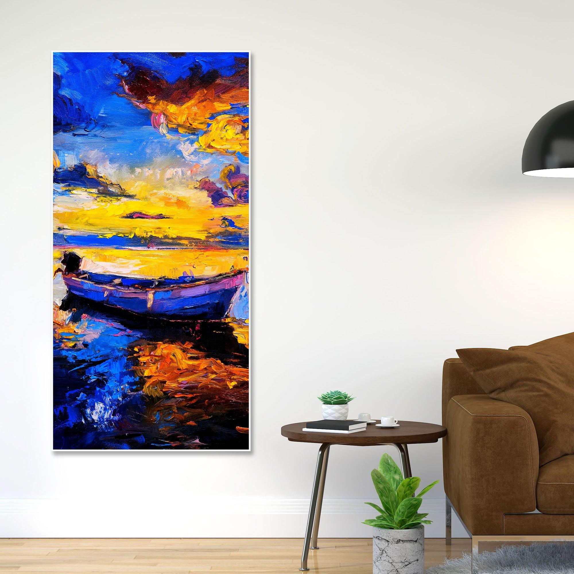 Boat & Sunset Floating Canvas Wall Painting - Decor Mantra 