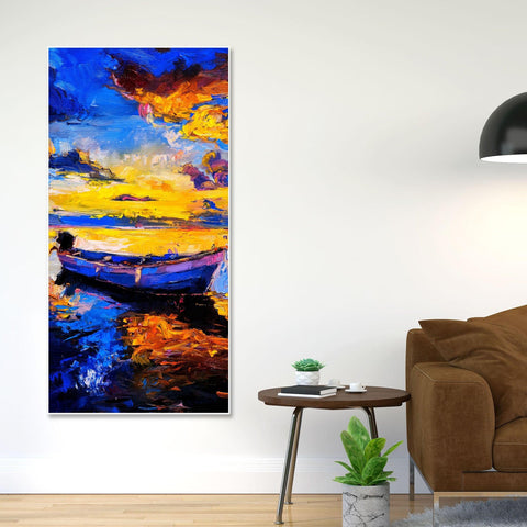 Boat & Sunset Floating Canvas Wall Painting - Decor Mantra 