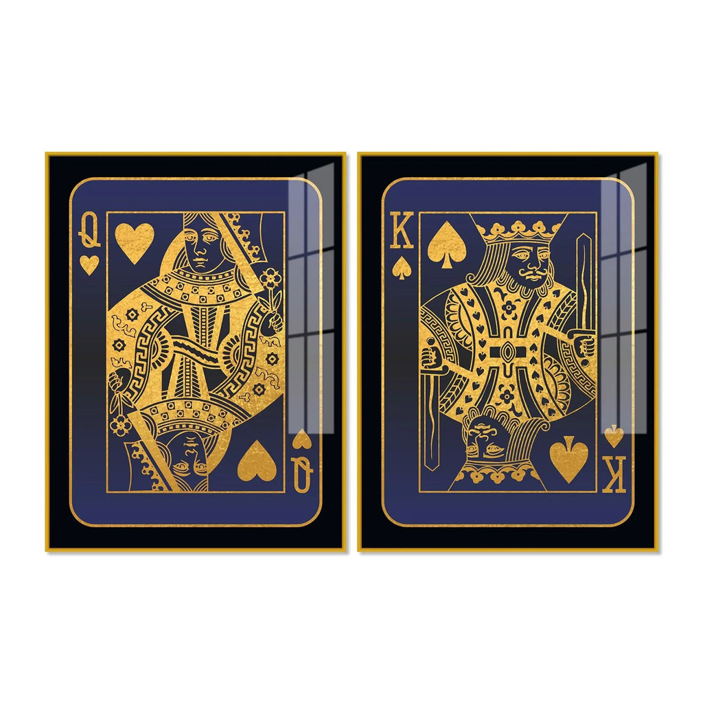Golden Card of King and Queen Acrylic Floating Wall Painting Set of 2 - Decor Mantra 