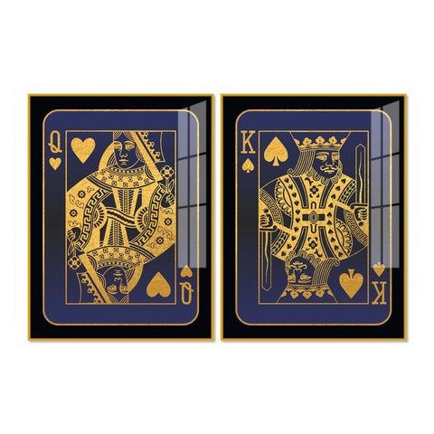 Golden Card of King and Queen Acrylic Floating Wall Painting Set of 2 - Decor Mantra 