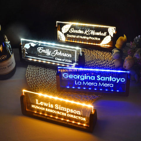 Personalized LED Desk Name Plate, Desk Accessories, Nameplate Sign, Office Gifts for Boss Coworkers, New Job Gift, College Graduation Gifts