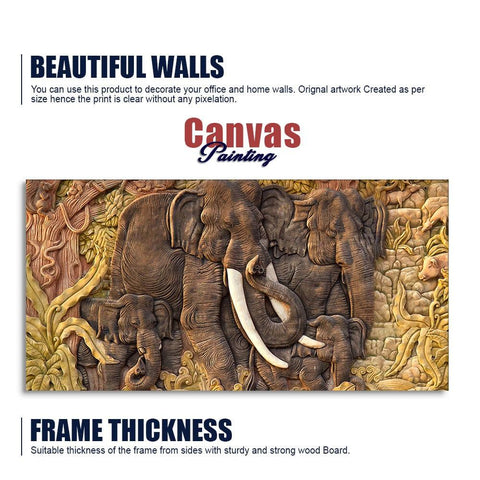 Elephant Family in the Forest Textured Art Premium Wall Painting - Decor Mantra 