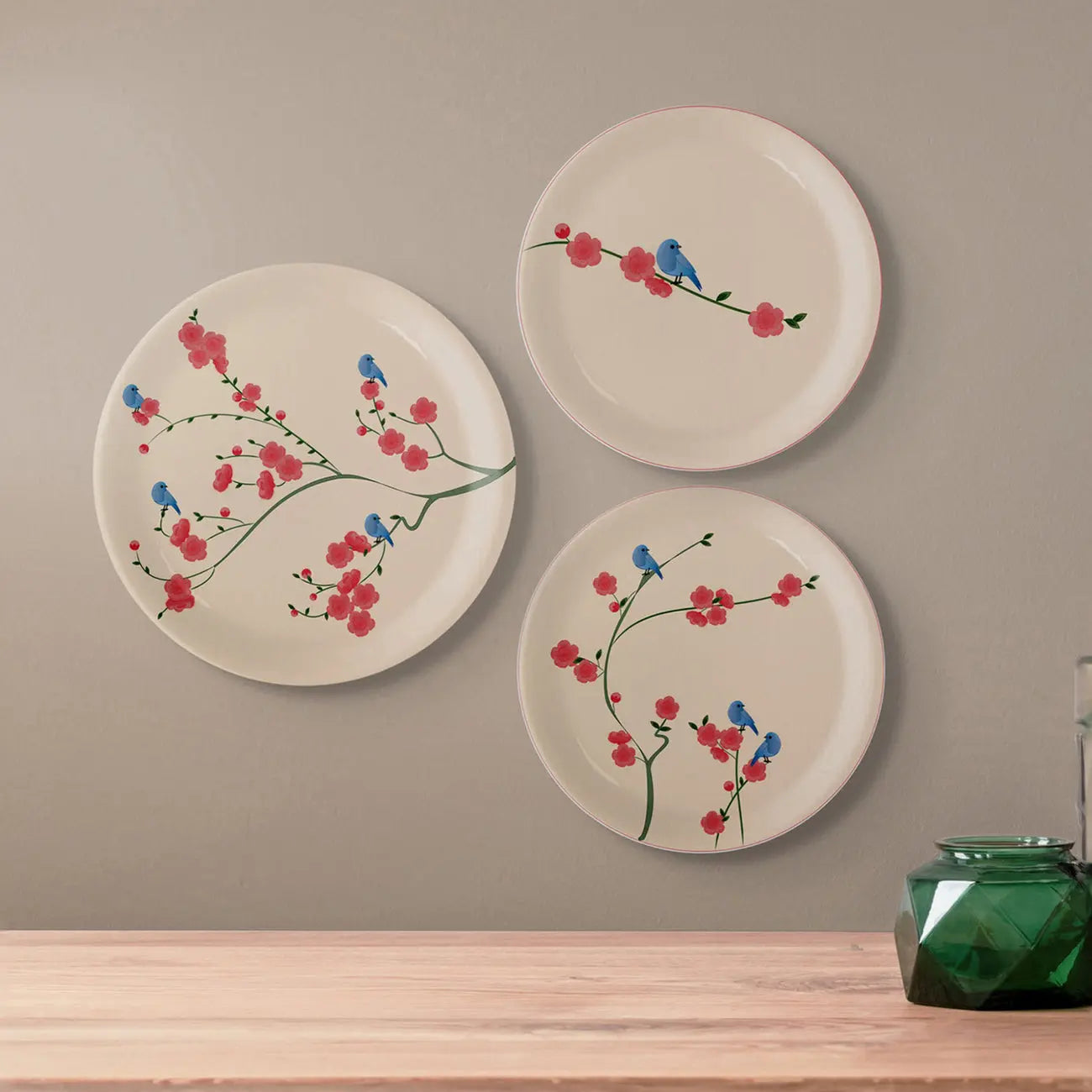 Nature Art for Every collage porcelain plate Set of 3 - Harshita Craft