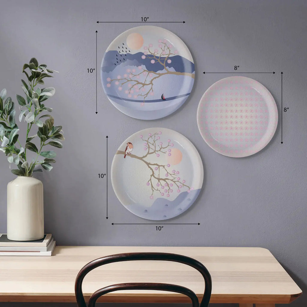 Spring-Inspired Art for Serene Spaces collage porcelain plate Set of 3 - Harshita Craft
