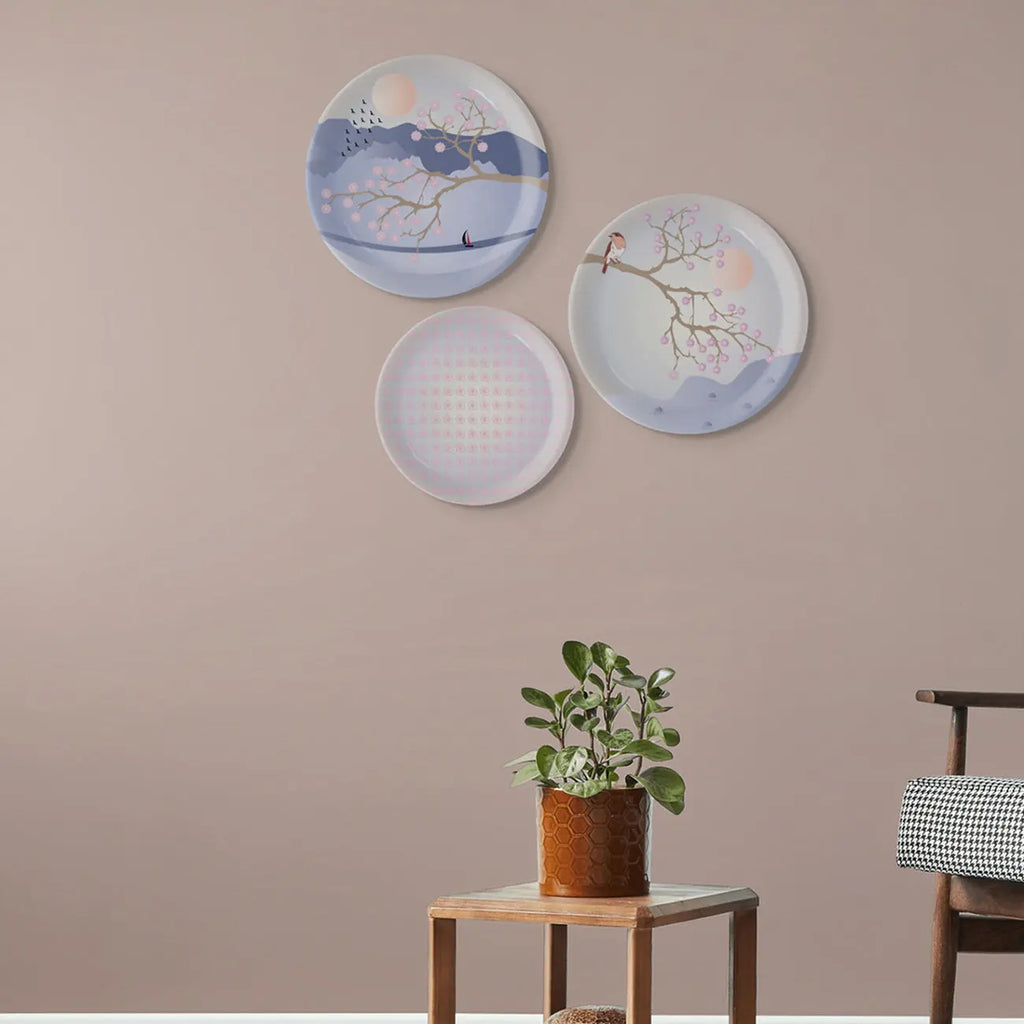 Spring-Inspired Art for Serene Spaces collage porcelain plate Set of 3 - Harshita Craft