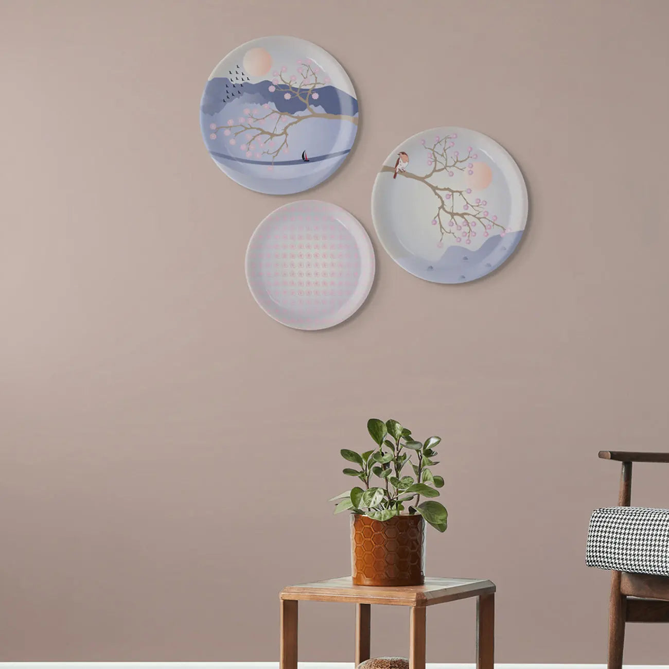 Spring-Inspired Art for Serene Spaces collage porcelain plate Set of 3 - Harshita Craft