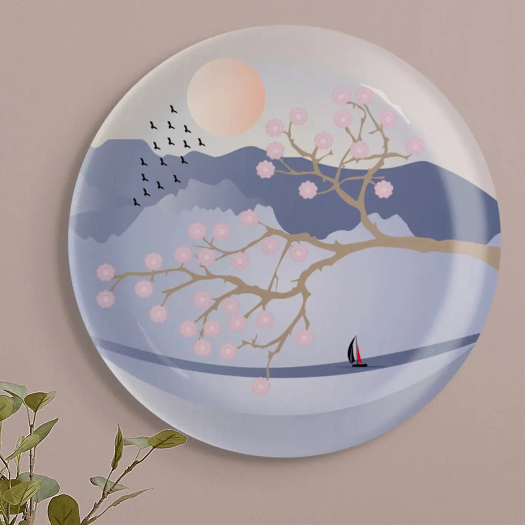 Spring-Inspired Art for Serene Spaces collage porcelain plate Set of 3 - Harshita Craft