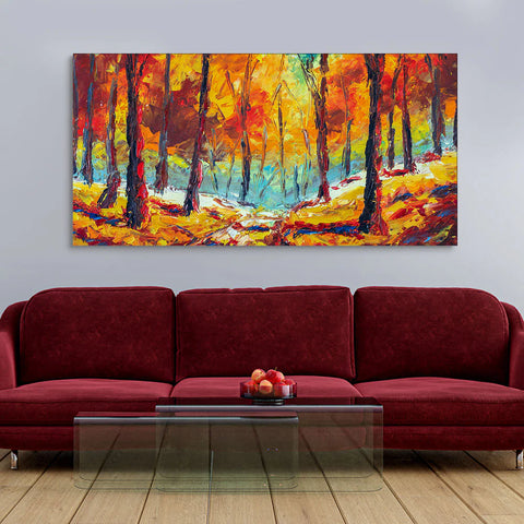 Nature Wall Painting of Colorful Autumn Season Forest