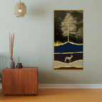 Night Landscape with Blue and golden Deer Premium Canvas Wall Painting DECORMANTRA