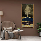 Night Landscape with Blue and golden Deer Premium Canvas Wall Painting DECORMANTRA