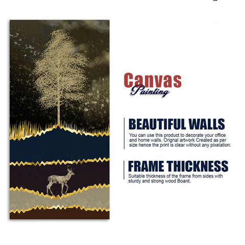 Night Landscape with Blue and golden Deer Premium Canvas Wall Painting