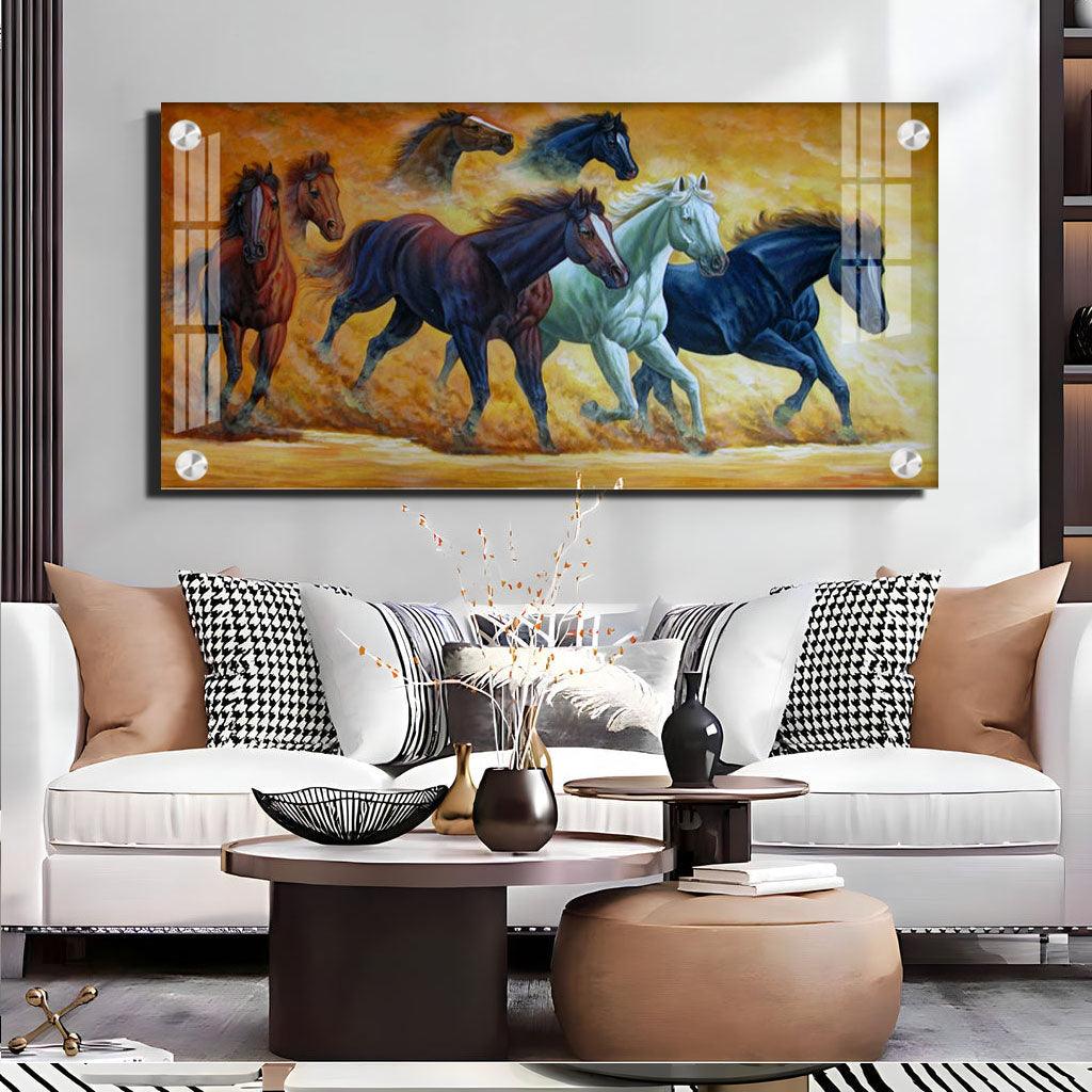 Running Horses Amidst Golden Dust High Quality Acrylic Horizontal Wall Art - Decor Mantra 