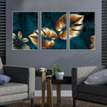 Shiny Golden Leaves Floating Canvas Wall Painting Set of Three - Decor Mantra 