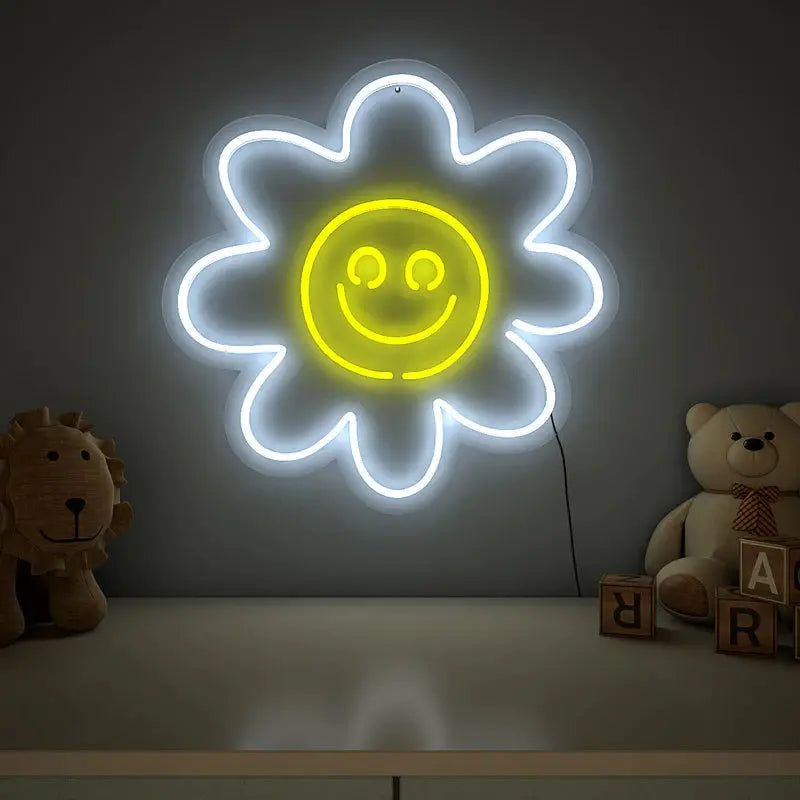 Cute Smiley Yellow Sunflower LED Neon Light DECORMANTRA