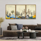 Beautiful Mountain Landscape with Trees Premium Floating Canvas Wall Painting Set of Three - Decor Mantra 