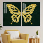 Golden Sparkling Butterfly Acrylic Floating Wall Painting Set of - Decor Mantra 