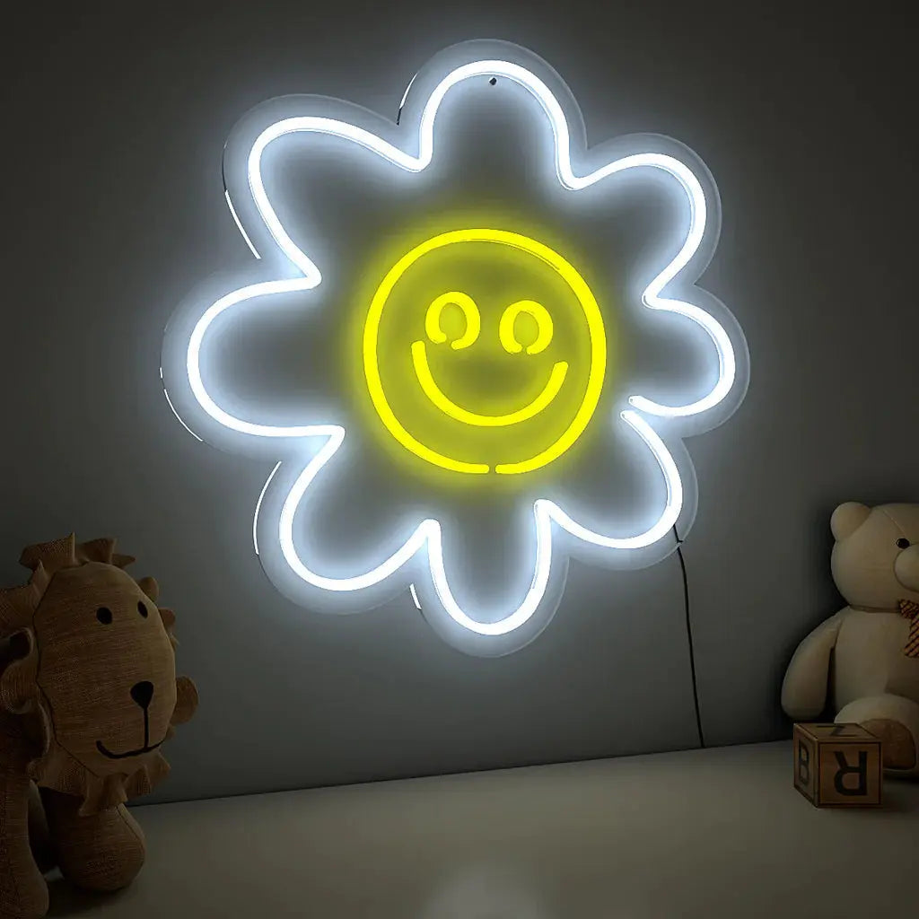 Cute Smiley Yellow Sunflower LED Neon Light DECORMANTRA