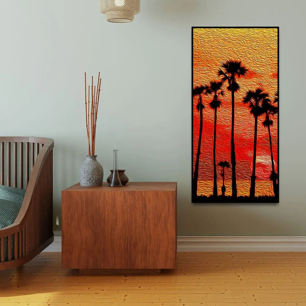 Beautiful Palm Tree at Sunset Canvas Wall Painting Decor Mantra